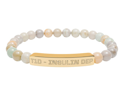 Bracelet - Type 1 Diabetes Medical Insulin Dependent Natural Stone Stretch Bar