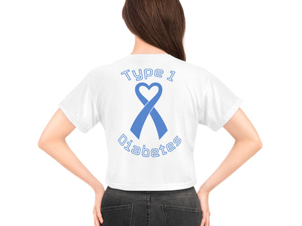 Type 1 Diabetes Awareness Crop Tee — Blue Ribbon Heart Design