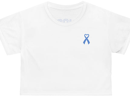 Type 1 Diabetes Awareness Crop Tee — Blue Ribbon Heart Design