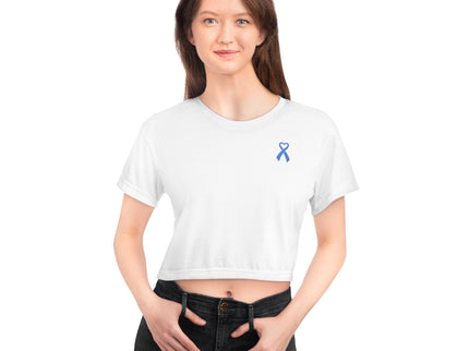 Type 1 Diabetes Awareness Crop Tee — Blue Ribbon Heart Design