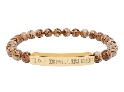 Bracelet - Type 1 Diabetes Medical Insulin Dependent Natural Stone Stretch Bar